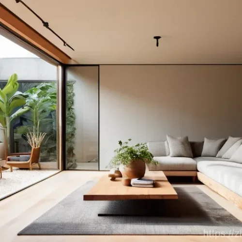 친환경 건축과 전통 건축 융합 사례 - **"Harmonious Fusion: A Modern Eco-Home with Ancient Soul"**
    A bright, wide-angle interior shot ...