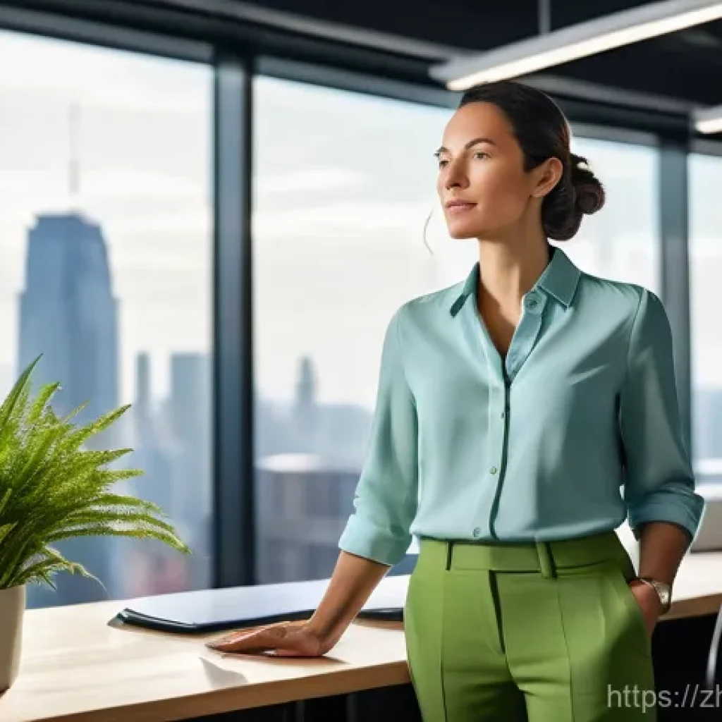 친환경 건축 전문가 자격증 공부 루틴 - **Prompt 1: The Visionary Green Building Expert**
A confident female architect, approximately 30...