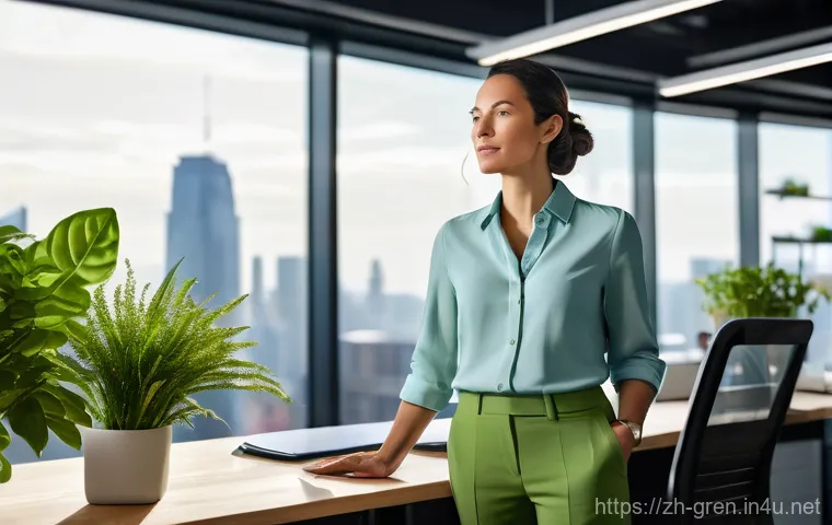 친환경 건축 전문가 자격증 공부 루틴 - **Prompt 1: The Visionary Green Building Expert**
    A confident female architect, approximately 30...